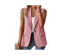 (Medium, Pink) Sleeveless Blazer Jackets For Women Solid Color Open Front Women Blazer Vest Casual Lapel Cardigan With Pockets