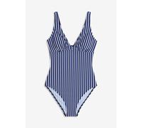 Badeanzug BONPRIX "Medium Shape-Badeanzug mit tiefem Ausschnitt", Damen, Gr. 40, N-Gr, blau (mitternachtsblau, weiß gestreift), Obermaterial: 65% Polyamid, 35% Elasthan. Futter: 100% Polyester. Netzfu