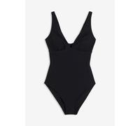 Badeanzug BONPRIX "Medium Shape-Badeanzug mit tiefem Ausschnitt", Damen, Gr. 48, N-Gr, schwarz, Obermaterial: 65% Polyamid, 35% Elasthan. Futter: 100% Polyester. Netzfutter: 85% Polyamid, 15% Elasthan