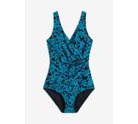 Badeanzug BONPRIX, Damen, Gr. 44, N-Gr, schwarz, türkis geblümt, Obermaterial: 80% Polyamid, 20% Elasthan. Futter: 100% Polyester. Netzfutter: 85% Polyamid, 15% Elasthan, Badeanzüge Badeanzug, formend