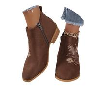 MEECHI 2024 Neu Kurze Stiefel Mit Blumenstickerei Damen Chelsea Stiefeletten Mit Blockabsatz Vintage Wildleder Ankle Boots Herbst Winter Worker Booties Freizeit Knöchel Schuhe(Brown,41 EU)