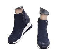 MEECHI 2024 Neu Sport Stiefeletten Damen Keilabsatz Ankle Boots Herbst Winter Warm Schneestiefel PU-Leder +Wildleder Booties Mit Seitlichem Reißverschluss Outdoor Knöchel Schuhe(Blue,38 EU)