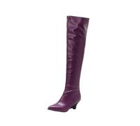 MEECHI 2025 Neu Overknee Stiefel Für Damen Elegant Langschaft Boots Mit Absatz Fashion Pointed Toe High Heels PU-Leder rutschfest Warm Breiter Röhre Schlupfschuhe(Purple,40 EU)