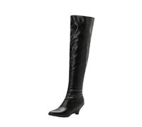 MEECHI 2025 Neu Overknee Stiefel Für Damen Elegant Langschaft Boots Mit Absatz Fashion Pointed Toe High Heels PU-Leder rutschfest Warm Breiter Röhre Schlupfschuhe(Black,37 EU)