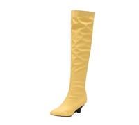 MEECHI 2025 Neu Overknee Stiefel Für Damen Elegant Langschaft Boots Mit Absatz Fashion Pointed Toe High Heels PU-Leder rutschfest Warm Breiter Röhre Schlupfschuhe(Yellow,42 EU)