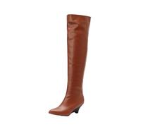 MEECHI 2025 Neu Overknee Stiefel Für Damen Elegant Langschaft Boots Mit Absatz Fashion Pointed Toe High Heels PU-Leder rutschfest Warm Breiter Röhre Schlupfschuhe(Brown,42 EU)