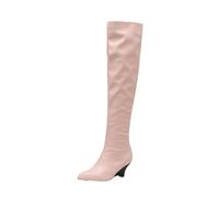 MEECHI 2025 Neu Overknee Stiefel Für Damen Elegant Langschaft Boots Mit Absatz Fashion Pointed Toe High Heels PU-Leder rutschfest Warm Breiter Röhre Schlupfschuhe(Pink,35 EU)