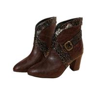 MEECHI 2025 Retro Stiefeletten Für Damen PU-Leder Patchwork Kurz Stiefel Elegant Ankle Boots Mit Blockabsatz Pointed Toe Booties Mit Reißverschluss High Heels Freizeit Knöchel Schuhe(Brown,37 EU)