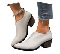 MEECHI 2026 Frühling Stiefeletten Damen Fashion Kurze Stiefel Mit Pointed Toe Elegant Chelsea Ankle Boots Mit Absatz Britischer Stil Pumps Für Partys, Freizeit Große Größe Knöchel Schuhe(White,38 EU)