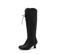 MEECHI 70s Retro Schnürstiefel Damen Langschaft Boots Mit Absatz PU-Leder Kniehohe Hohe Stiefel Fashion Ritterstiefel Mit Reißverschluss Frauen Herbst Winter Warm Schneestiefel Für Party(Black,37 EU)