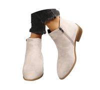 MEECHI Ankle Boots Damen Chelsea Kurze Stiefel Mit Blockabsatz Vintage Wildleder Spitz Stiefeletten Herbst Winter Warme Booties Für Booties Freizeit Knöchel Schuhe Mit Reißverschluss(Beige,39 EU)