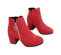 MEECHI Damen Elegante Chelsea Boots Mode Stiefeletten Mit Absatz Retro Wildleder Kurz Stiefel Mit Reißverschluss, Braut High Heels Für Party Frühling Freizeit Knöchel Schuhe(Red,41 EU)