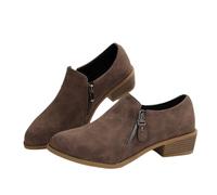 MEECHI Damen Große Größe Stiefeletten Elegant Ankle Boots Mit Blockabsatz 2024 Neu Kurz Stiefel Mit Doppelter Reißverschluss Retro Wildleder Booties Herbst Winter Freizeit Knöchel Schuhe(Brown,38 EU)