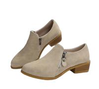 MEECHI Damen Große Größe Stiefeletten Elegant Ankle Boots Mit Blockabsatz 2024 Neu Kurz Stiefel Mit Doppelter Reißverschluss Retro Wildleder Booties Herbst Winter Freizeit Knöchel Schuhe(Beige,37 EU)