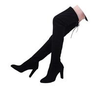 MEECHI Damen Overknee Stiefel Spitze Langschaft Boots Mit Blockabsatz Retro Wildleder Schnürstiefel Herbst Winter Warm Schneestiefel Elegant High Heels Für Party(Black,39 EU)