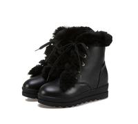 MEECHI Damen Schnür Kurz Stiefel Winter Plateau Stiefeletten Combat Ankle Boots PU-Leder Biker Booties Plüsch Gefüttert Schneestiefel Outdoor Warm Baumwoll Schuhe (Color : Black, Size : 38 EU)
