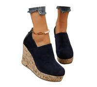 MEECHI Freizeit Stiefeletten Damen Plateau Ankle Boots Mit Keilabsatz 2026 Frühling Kurz Stiefel Mit Reißverschluss,Britischer Stil Große Größe Knöchel Schuhe Vintage Wildleder High Heels(Blue,39 EU)