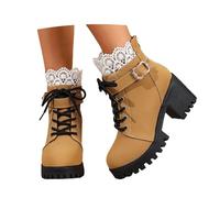 MEECHI Gothic Plateau Stiefeletten Damen PU-Leder Biker Booties 2026 Frühling Ankle Boots Mit Blockabsatz Elegant Schnürstiefel Mit Lace Sexy High Heels Britischer Stil Knöchel Schuhe(Brown,38 EU)