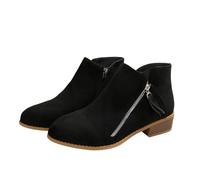 MEECHI Große Größe Boots Damen Chelsea Stiefeletten Mit Blockabsatz Retro Wildleder Kurze Stiefel Mit Doppelreißverschluss Herbst Winter Freizeit Knöchel Schuhe Für Arbeit, Party(Black,43 EU)