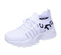 MEECHI Große Größe Walkingschuhe Damen Leicht Bequem Orthopädische Schuhe Klassisch Schnürung Sneaker Atmungsaktiv Strick Mesh Laufschuhe Für Frühling, Sommer(White,40 EU)