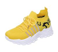 MEECHI Große Größe Walkingschuhe Damen Leicht Bequem Orthopädische Schuhe Klassisch Schnürung Sneaker Atmungsaktiv Strick Mesh Laufschuhe Für Frühling, Sommer(Yellow,38 EU)