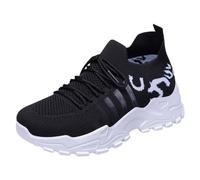 MEECHI Große Größe Walkingschuhe Damen Leicht Bequem Orthopädische Schuhe Klassisch Schnürung Sneaker Atmungsaktiv Strick Mesh Laufschuhe Für Frühling, Sommer(Black,42 EU)