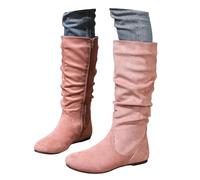 MEECHI Halbstiefel Damen Wildleder Western Cowboystiefel Herbst Winter Warm Schneestiefel Mit Seitlichem Reißverschluss Vintage Flache Mittelalter Schuhe Für Outdoor, Party(Pink,42 EU)