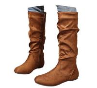 MEECHI Halbstiefel Damen Wildleder Western Cowboystiefel Herbst Winter Warm Schneestiefel Mit Seitlichem Reißverschluss Vintage Flache Mittelalter Schuhe Für Outdoor, Party(Brown,41 EU)