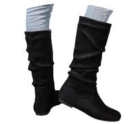 MEECHI Halbstiefel Damen Wildleder Western Cowboystiefel Herbst Winter Warm Schneestiefel Mit Seitlichem Reißverschluss Vintage Flache Mittelalter Schuhe Für Outdoor, Party(Black,36 EU)