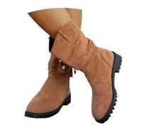 MEECHI Herbst Stiefeletten Damen Wildleder Western Cowboystiefel 2025 Neu Mid-Calf Boots Mit Perlen-Fransen Vintage Slip-on Booties rutschfest Knöchel Schuhe Für Country,Rodeos(Brown,37 EU)