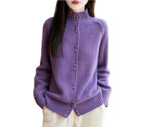 MEECHI Kaschmirpullover Für Damen Herbst Winter Warm Weich Sweatshirt Langarm Stehkragen Nahtlosem Wolle Strickpullover Frauen Lässig Oversize Strickpulli(Purple,XL)