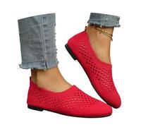 MEECHI Leichte Walkingschuhe Damen Große Größe Slip-on Sneaker Bequem Flache Joggingschuhe Für Frühling/Sommer Atmungsaktiv Strick Mesh Ballerinas(Red,36 EU)