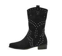 MEECHI Mid-Calf Boots Mit Reißverschluss Damen Pointed Toe Western Cowboystiefel Mit Niet Retro Wildleder Stiefeletten Frauen Lässige Knöchel Schuhe Für Vier Jahreszeiten(Black,39 EU)