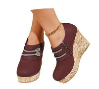 MEECHI Plateau Stiefeletten Mit Keilabsatz Damen Glänzend Ankle Boots Mit Strass 2026 Frühling Kurz Stiefel Mit Reißverschluss PU-Leder High Heels Freizeit Britischer Stil Knöchel Schuhe(Red,37 EU)
