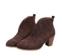 MEECHI Retro Stiefeletten Für Herbst Damen Ankle Boots Mit Absatz 2023 Neu PU-Leder Kurz Stiefel V-Ausschnitt Booties Freizeit Knöchel Schuhe Für Outdoor, Party (Color : Brown, Size : 43 EU)