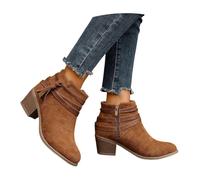 MEECHI Retro Stiefeletten Mit Fransen Damen Freizeit Ankle Boots Mit Blockabsatz 2026 Frühling Wildleder Kurz Stiefel Mit Reißverschluss Frauen Britischer Stil Große Größe Knöchel Schuhe(Brown,40 EU)