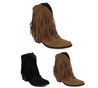 MEECHI Retro Stiefeletten Mit Fransen Damen Frühling Kurz Stiefel Square Toe Ankle Boots Mit Blockabsatz Slip-on Wildleder Booties,Western Cowboy Knöchel Schuhe(Brown,41 EU)
