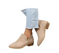 MEECHI Retro Stiefeletten Mit Nieten Damen Chelsea Kurz Stiefel Elegant Slip-on Ankle Boots Mit Blockabsatz 2024 Neu Hohl Booties Herbst Winter Freizeit Knöchel Schuhe Mit Pointed Toe(Beige,40 EU)