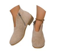 MEECHI Retro Wildleder Stiefeletten Damen Chelsea Kurz Stiefel Elegant Ankle Boots Mit Blockabsatz Herbst Winter Booties Mit Reißverschluss Freizeit Knöchel Schuhe(Beige,38 EU)