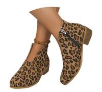 MEECHI Retro Wildleder Stiefeletten Damen Chelsea Kurz Stiefel Elegant Ankle Boots Mit Blockabsatz Herbst Winter Booties Mit Reißverschluss Freizeit Knöchel Schuhe(Leopard,42 EU)