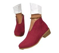 MEECHI Retro Wildleder Stiefeletten Damen Chelsea Kurz Stiefel Elegant Ankle Boots Mit Blockabsatz Herbst Winter Booties Mit Reißverschluss Freizeit Knöchel Schuhe(Red,37 EU)