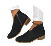 MEECHI Retro Wildleder Stiefeletten Damen Chelsea Kurz Stiefel Elegant Ankle Boots Mit Blockabsatz Herbst Winter Booties Mit Reißverschluss Freizeit Knöchel Schuhe(Black,39 EU)