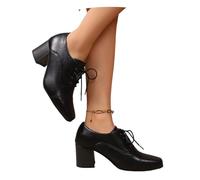 MEECHI Schnürstiefel Mit Square Toe Damen 2026 Frühling High Heels Vintage Britischer Stil Stiefeletten Elegant PU-Leder Ankle Boots Mit Blockabsatz Große Größe Knöchel Schuhe(Black,40 EU)