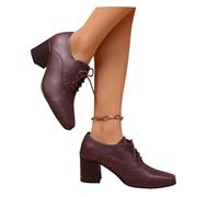 MEECHI Schnürstiefel Mit Square Toe Damen 2026 Frühling High Heels Vintage Britischer Stil Stiefeletten Elegant PU-Leder Ankle Boots Mit Blockabsatz Große Größe Knöchel Schuhe(Red,36 EU)