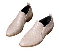 MEECHI Slip-on Stiefeletten Damen Elegant Chelsea Kurz Stiefel Mit Niedrige Absätze 2026 Frühling PU-Leder Knöchel Schuhe Mit Pointed Toe Retro Britischer Stil Ankle Boots Für Outdoor(Beige,42 EU)