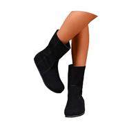 MEECHI Slip-on Stiefeletten Damen Retro Mittelalter Kurz Stiefel Wildleder Ankle Boots Herbst Winter Breiter Röhre Booties Round Toe Flache Knöchel Schuhe Für Outdoor(Black,40 EU)