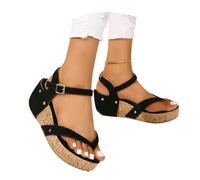 MEECHI Vintage Zehentrenner Sandalen Damen Keilabsatz Flip-Flops 2026 Sommer PU-Leder Clip -Toe Sandaletten Plateau Römische Sandals Große Größe Freizeit Strandschuhe(Black,38 EU)