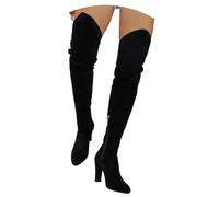 MEECHI Winter Overknee Stiefel Mit Reißverschluss Damen Sexy High Heels Wildleder Stretch Langschaft Boots Mit Blockabsatz Fashion Spitz Reitstiefel Frauen Elegant Party Abendschuhe(Black,39 EU)