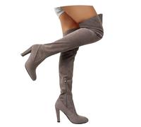 MEECHI Winter Overknee Stiefel Mit Reißverschluss Damen Sexy High Heels Wildleder Stretch Langschaft Boots Mit Blockabsatz Fashion Spitz Reitstiefel Frauen Elegant Party Abendschuhe(Gray,38 EU)