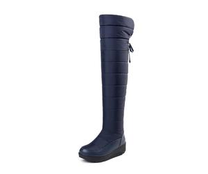 MEECHI Winterschuhe Damen Overknee Schnürstiefel Warm Plüsch Gefüttert Schneestiefel Wasserdicht Daunentuch Langschaft Boots Plateau Rutschfest Gummistiefel (Color : Blue, Size : 40 EU)